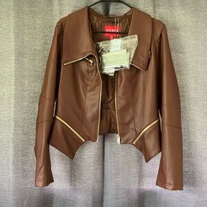 GUESS Faux Leather Jacket Color Brown Women’s Large Unused Like New